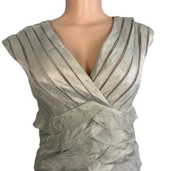 Adrianna Papell Silver Layer Ruffle Sleeveless Long Gown Dress - Picture 2 of 8